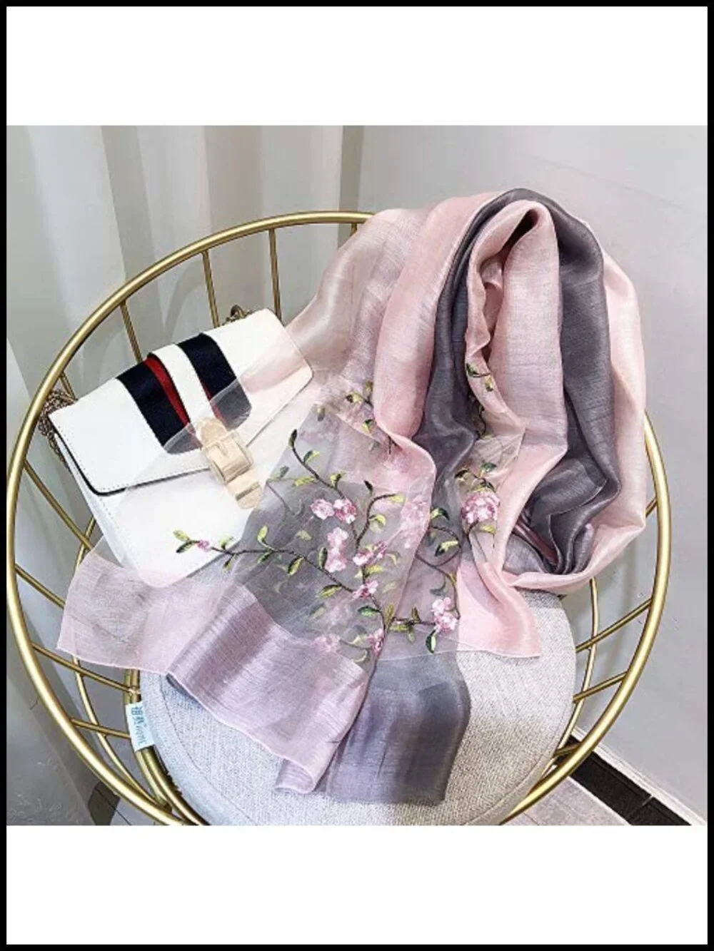 Luxury Silk & Wool Gradient Embroidered Scarf Shawl Wrap